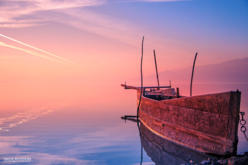 old boat sunrise sunset clouds calm landscape waterscape water lake river