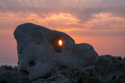 Stone sun sunrise sunset, hole, hole in the stone, sky