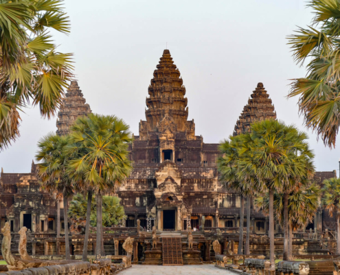Angkor Wat Temple Cambodia old ruins trees palms visit trip history
