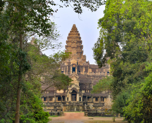 Angkor Wat Temple Cambodia old ruins trees palms long way visit trip trees green